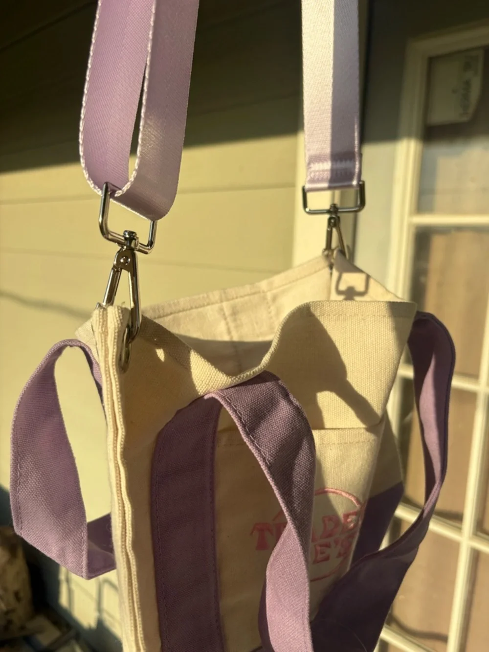 Trader Joe’s Mini Lavender Tote Bag With Strap Added - Picture 3 of 4
